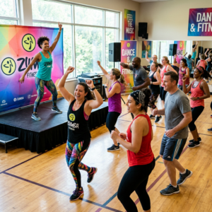 A group is taking a Zumba® class.